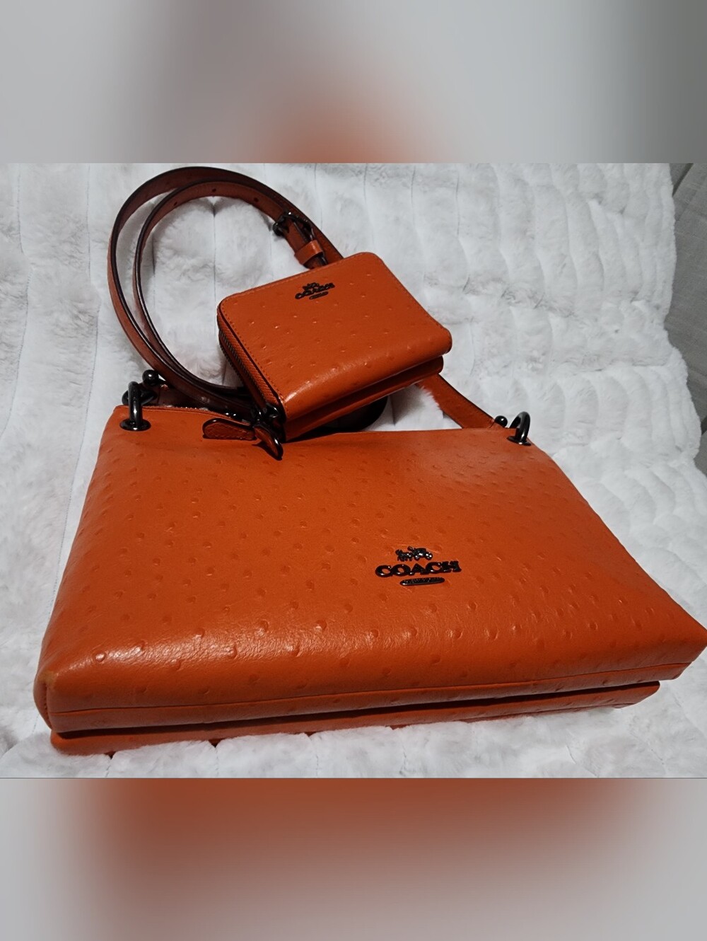 COACH Women's Orange Leather Shoulder Bag with Coin Pouch